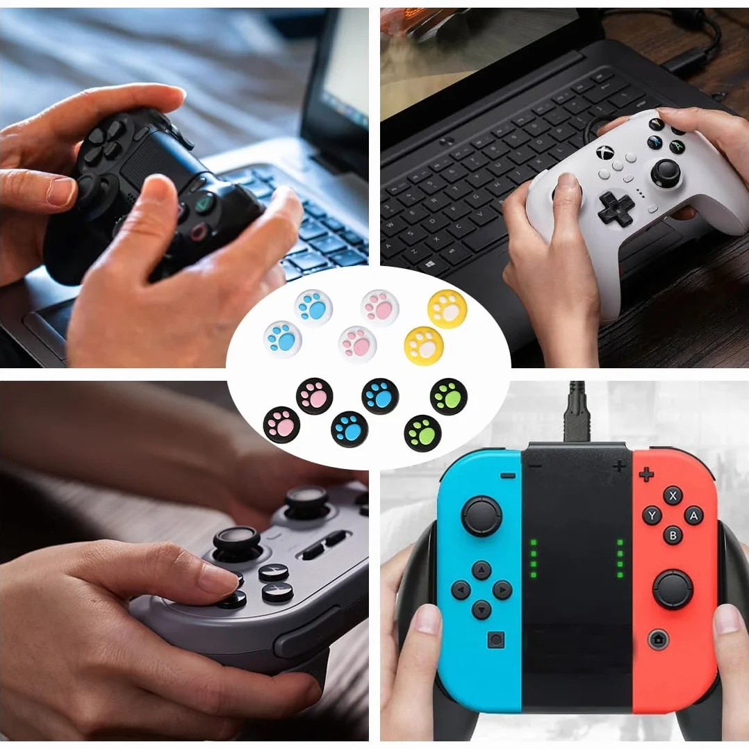 12 Piezas Tapas de Agarre para el Pulgar Compatible con Nintendo Switch y Switch Lite Cubierta Protectora de Botones de Silicona Diseño de Pata de Gato