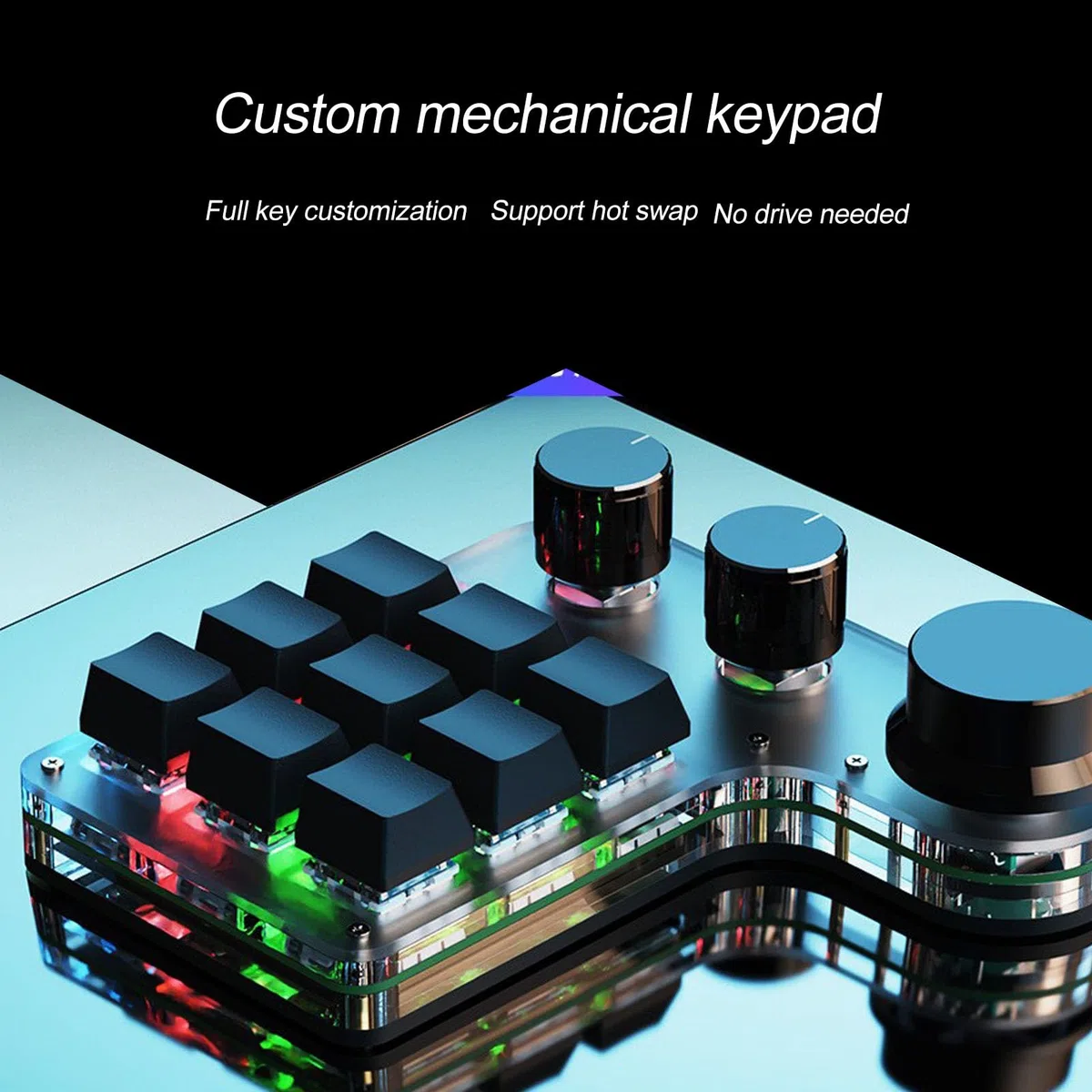 YWBL-WH Teclado Mecánico para Jugar, Mini Macro USB, 9 Teclas, 3 Perillas, Teclado LED RGB, Macro Play, Teclado USB de PC con una Mano para