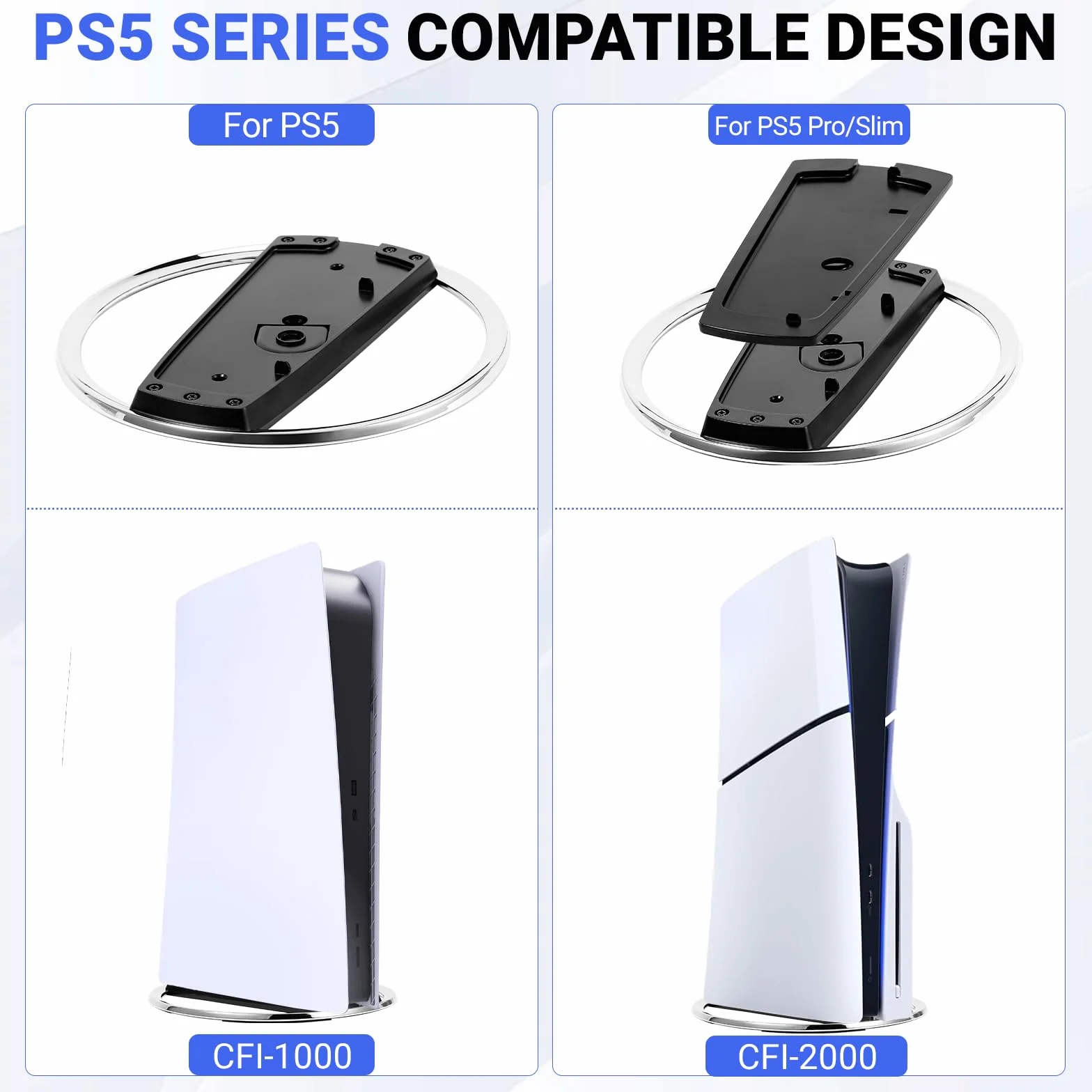 Zorplex Soporte Vertical para Consola PS5/PS5 Pro,aleación de zince&ABS Accesorios de PlayStation 5, Compatible para PS5 (Disco y Edición Digita) l, con Base Antideslizante y Tornillo
