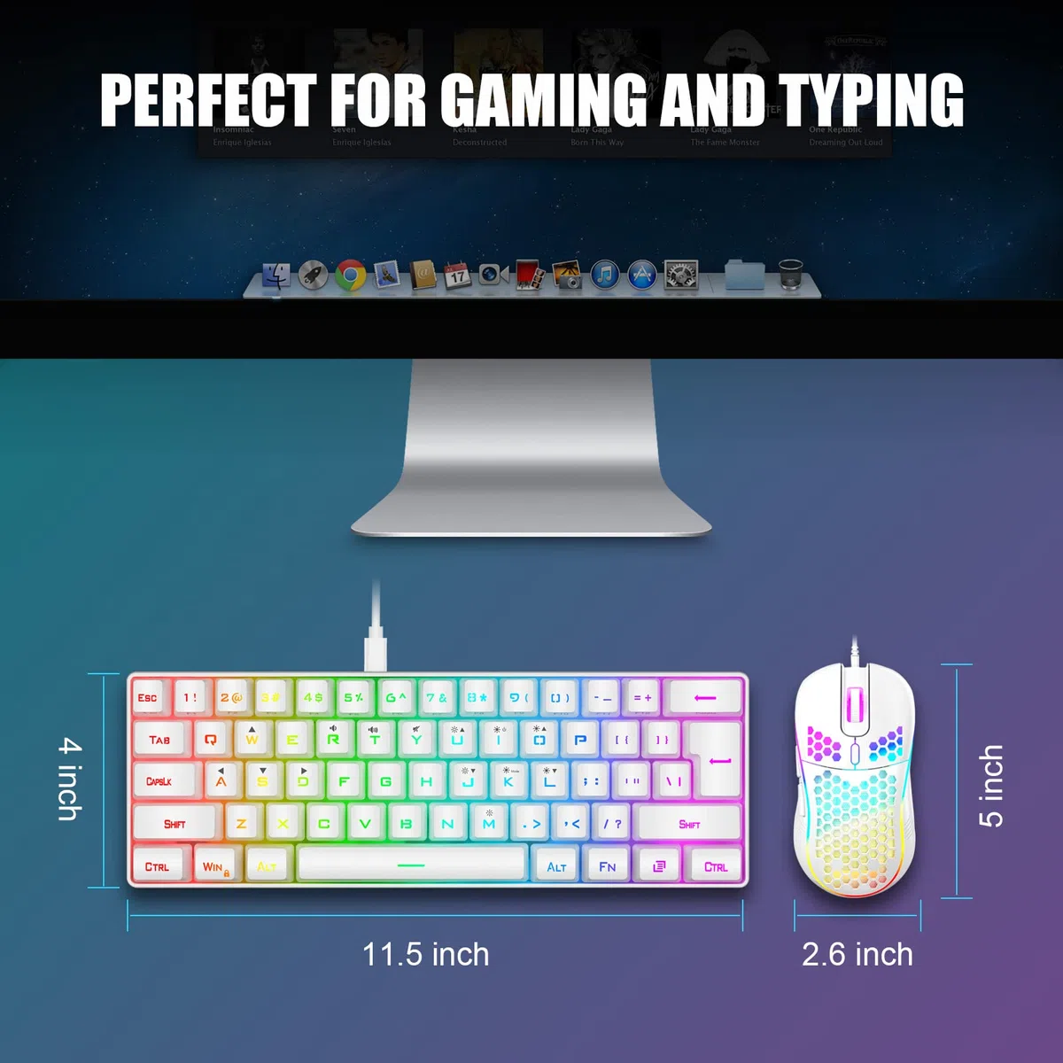 RedThunder 60% Gaming Keyboard and Mouse Combo, Ultra-Compact 61 Keys RGB Backlit Mini Keyboard, Lightweight 7200 dpi Honeycomb Optical, Wired Gaming Set for PC Mac PS5 Xbox Gamer(White)