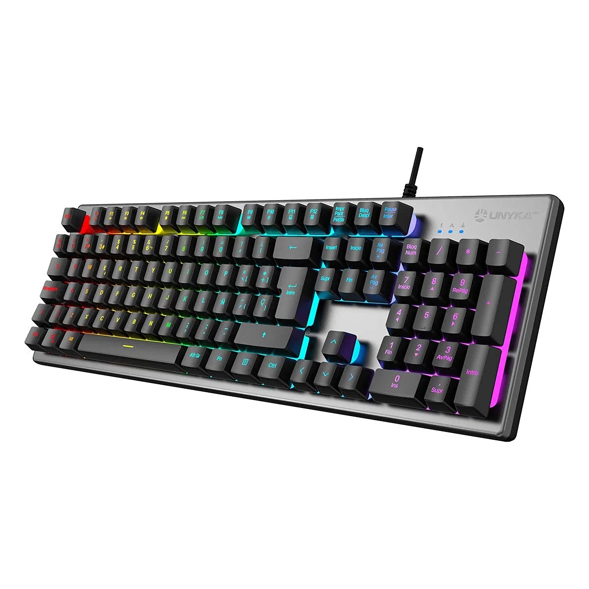 Unykach Teclado PORTUGUÉS Gaming Nova K244, 105 Teclas QWERTY | Cable USB, Retroiluminación LED RGB, Efecto Arco Iris, Ergonómico